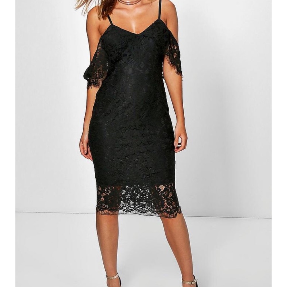 Black lace midi dress